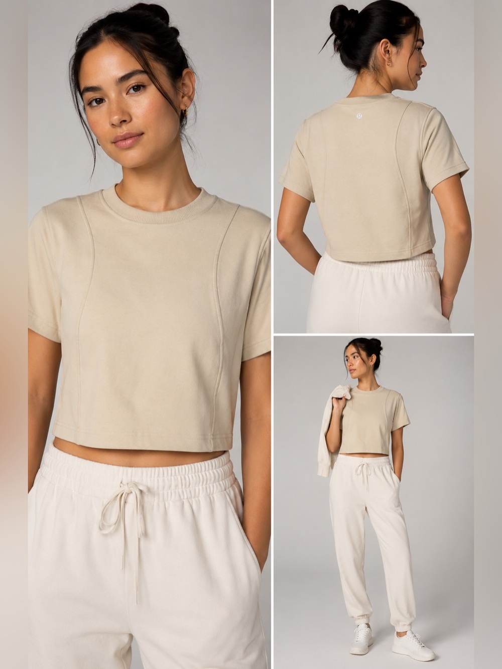 Lululemon Cotton French Terry + Swift Cropped T-Shirt Natural Ivory Size 2 NWT